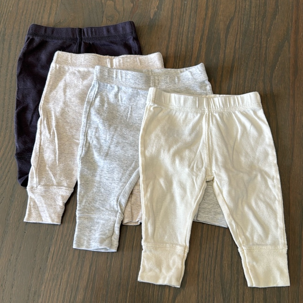 Onesies Brand Baby Leggings 4-Pack Neutral Gray White Navy 0-3M Cotton